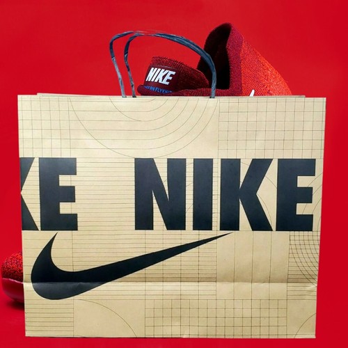 NIKE Iconic Swoosh Brown Paper Handle Shopping Bag New