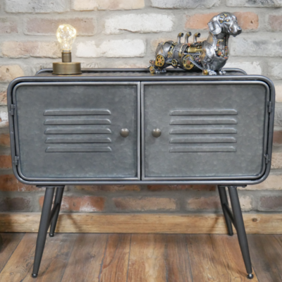 Industrial Metal Cabinet Storage Grey Sideboard 2 Doors Rustic Cupboard Unit