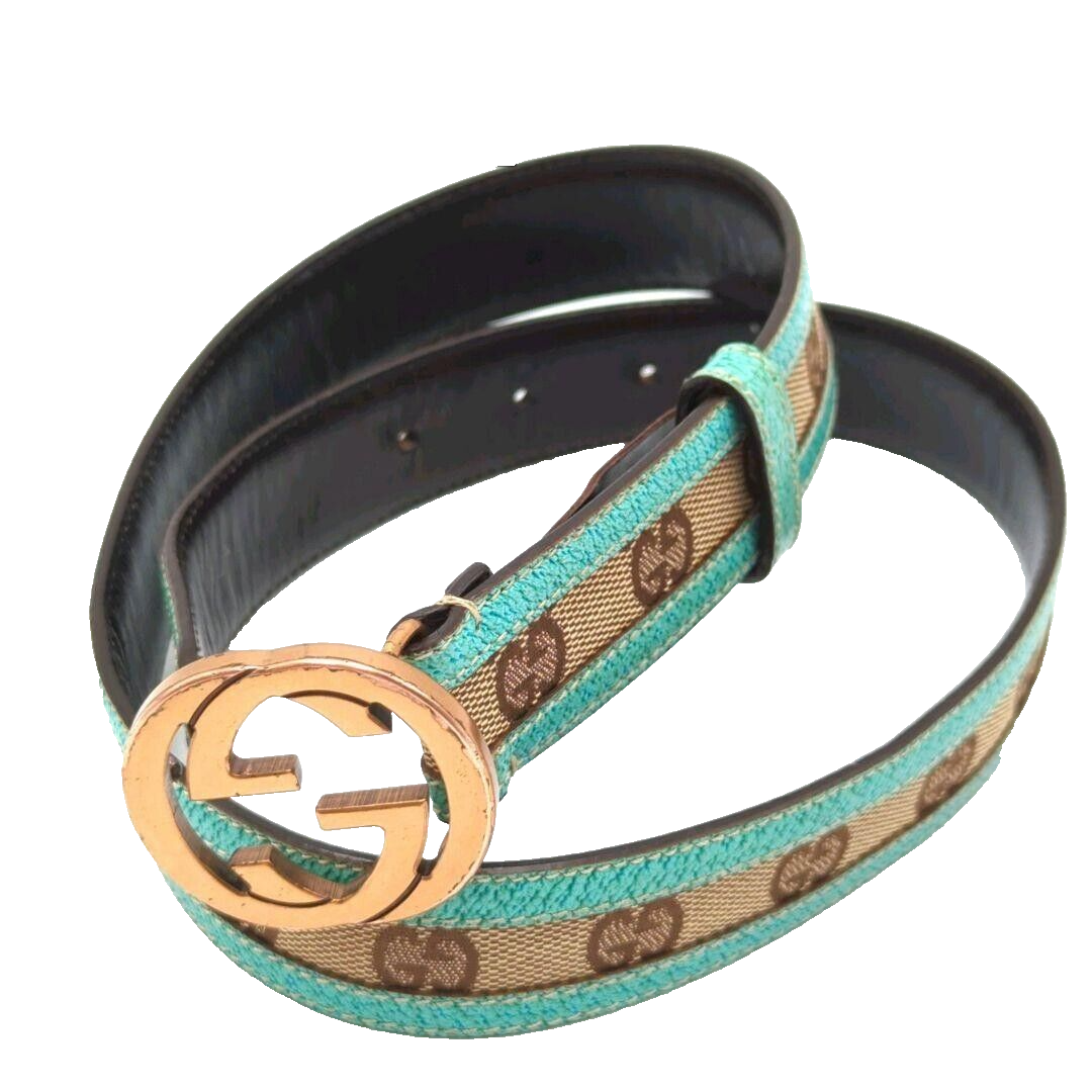 GUCCI leather belt with GG buckle interlocking G Blue Used F