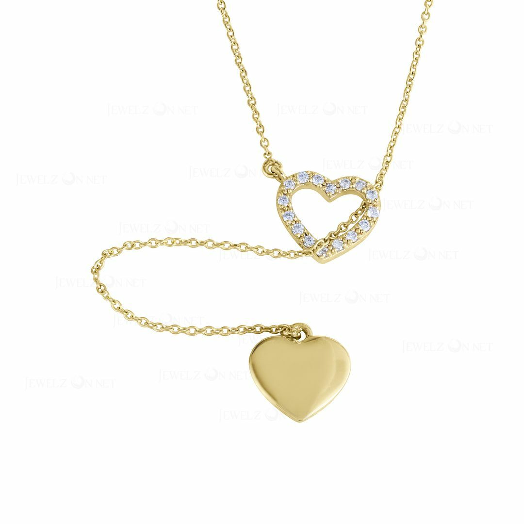 Pre-owned J.o.n 14k Gold Genuine Diamond Double Heart Lariat Gift Jewelry Necklace In White