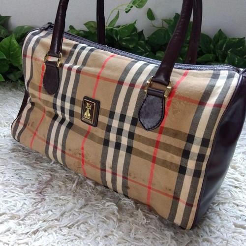 Burberry Mini Boston Bag Nova Check Beige Brown Leather From