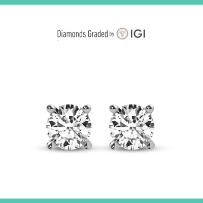 IGI 2.22 -E/VS2 Round  Lab Grown Diamond Studs Earrings 14k W Gold