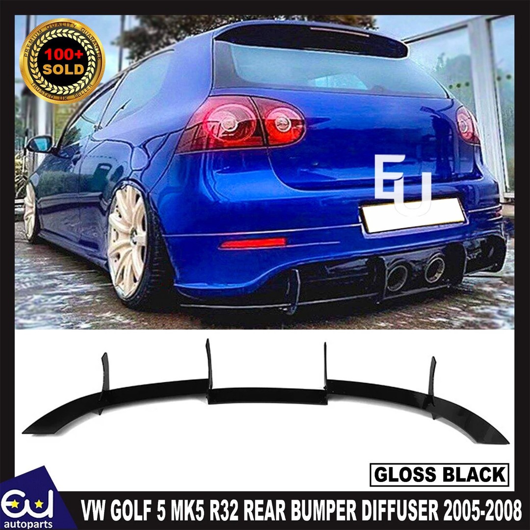 FOR VW GOLF 5 MK5 R32 REAR BUMPER DIFFUSER SHARK FIN 2005-2008 GLOSS BLACK