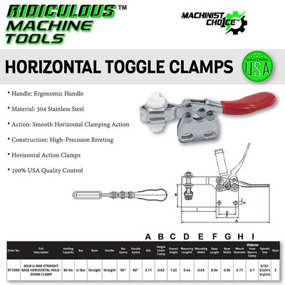 60lb U-Bar Straight Base Horizontal Clamp: Secure Fixture Solution