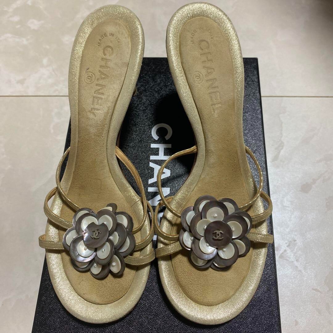 CHANEL COCO MARK Camellia Heel Sandals Mules Pumps Shoes