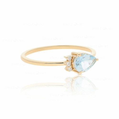 Pre-owned J.o.n 14k Gold Genuine Diamond And Aquamarine Ring Anniversary Gift Fine Jewelry In White