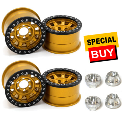 Vanquish 2.2 Alum KMC KM236 Tank Beadlock Gold Wheels (4) w/ Wheels Hubs (4)
