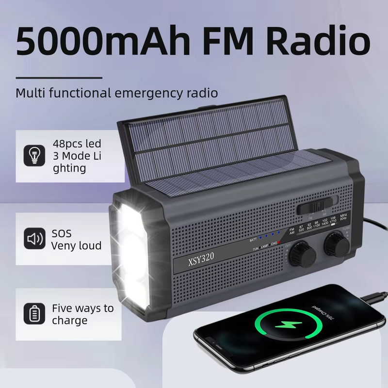 5000mAh FM Radio XSY-320 Portable Emergency Radio Hand Crank Solar radio AM/NOAA