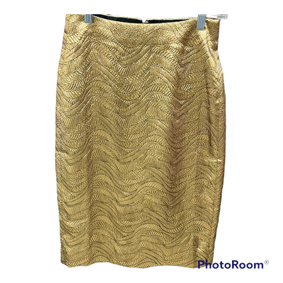 J Crew Collection Gold Pencil Skirt Metallic Leaf Jacquard Print 0  
