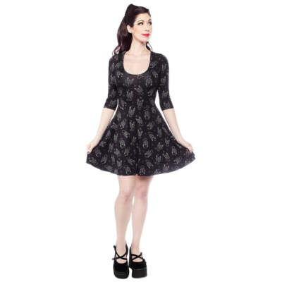 Sourpuss Scorpion 3/4 Sleeve Skater Dress Alternative Womens Clothing