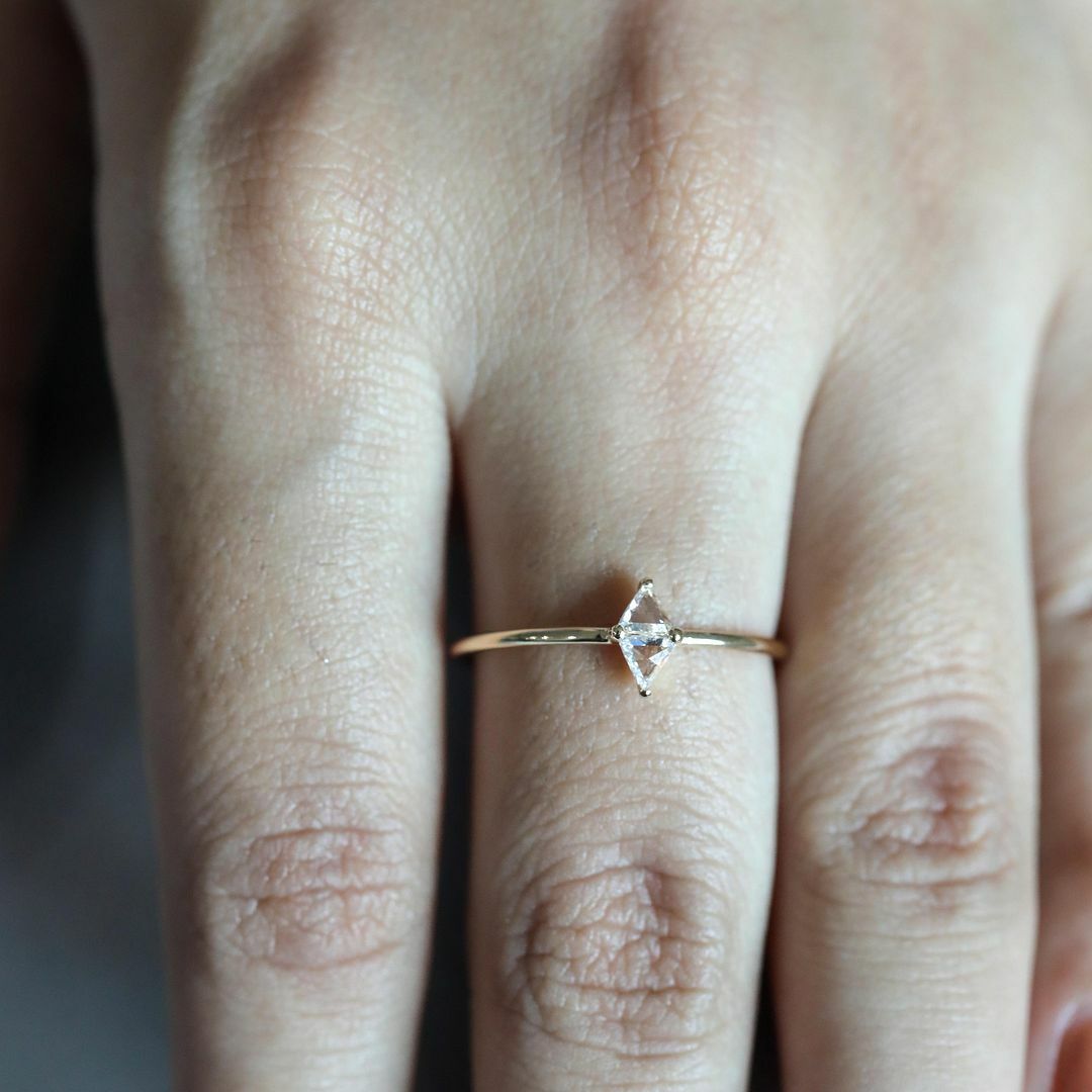 Pre-owned J.o.n 14k Gold Genuine Trillion Diamond Rhombus Shape Ring Jewelry In White