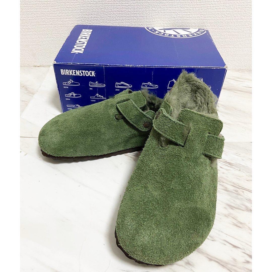 BIRKENSTOCK Boston Fur Sandals Shearling Green Regular Size
