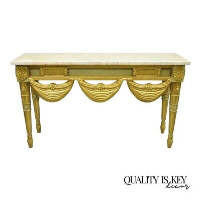 Italian Regency Neoclassical Green Gold Marble French Louis XVI Console Table