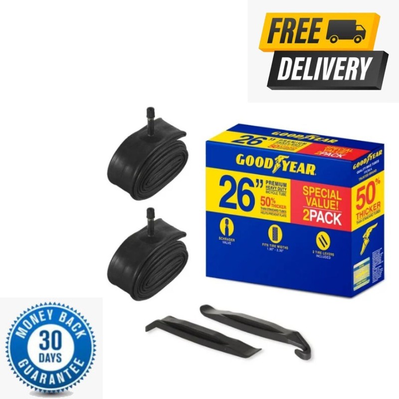 Goodyear 26" X 1.9"-2.3" Heavy Duty Bike Tube, 2 Pack with Levers