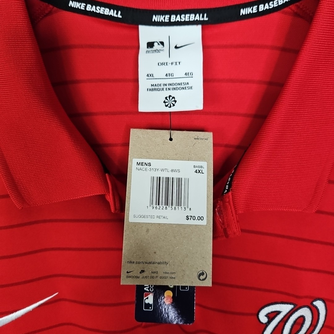 Nike Washington Nationals Red Pin Stripe Polo Shirt Men’s Size 4XL Authentic