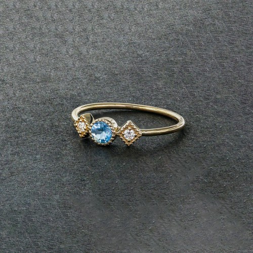 Pre-owned J.o.n 14k Gold Genuine Diamond And Aquamarine Gemstone Birthday Gift Ring Fine Jewelry In White