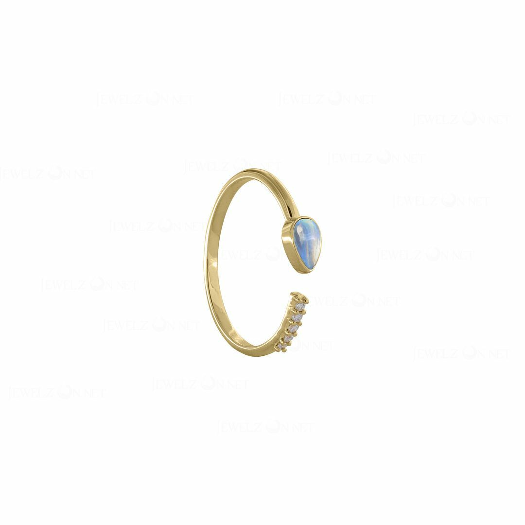 Pre-owned J.o.n 14k Gold Pave Diamond Rainbow Moonstone June Birthstone Open Cuff Stack Ring In White