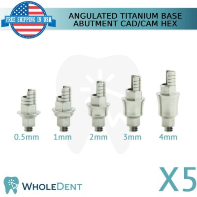 5X Angulated Anti Rotational Ti-Base up to 25° Abutment Cad/Cam Hexagonal