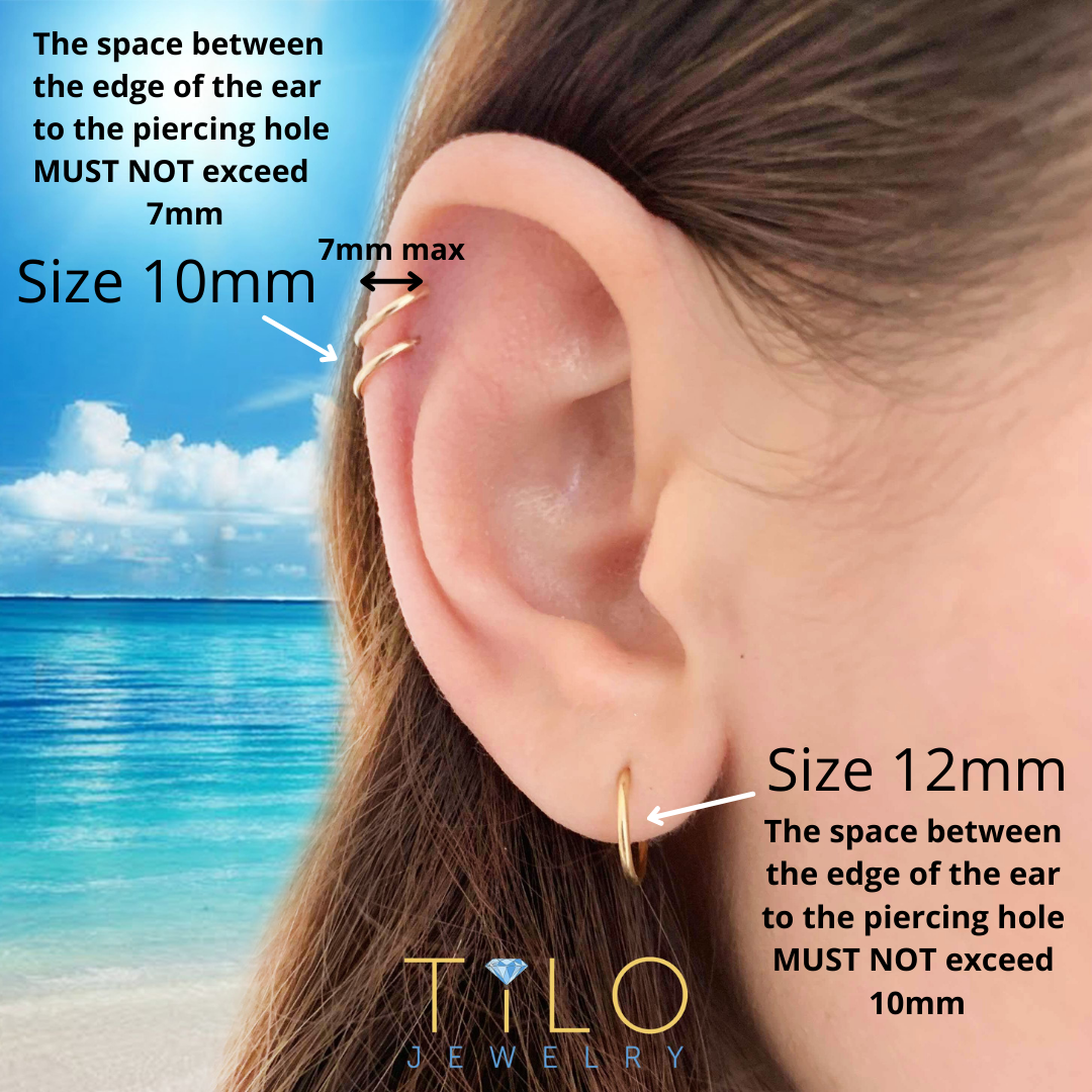 14K Real Solid Yellow Gold Round Endless Hoop Earrings 1mm Tube Hoops Ear Rings