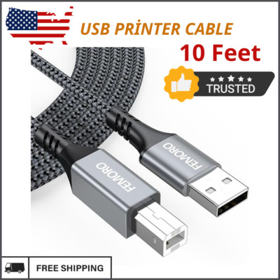 Printer Cable 10 Feet, USB a to B Printer Cable USB 2.0 Type B Cables Long Cord