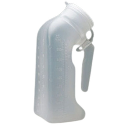 Male Urinal w/ Hanging Lid, 1 Quart/1,000CC, Translucent, Graduated