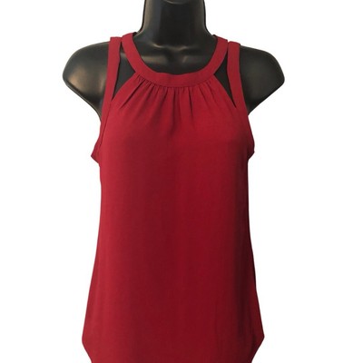 Express Sleeveless Top Size XS Semi Sheer Chiffon Solid Back Keyhole Red NEW