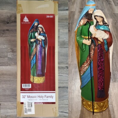 Enchanted Forest 32 Inch Mosaic Holy Family Statue Christmas Nativity Scene HTF