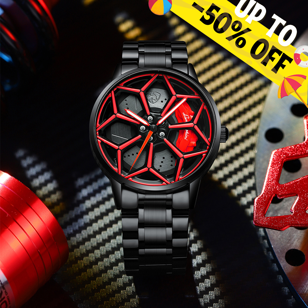 Lamborghini 時計 100M ホワイト Watch Stainless Steel Men's Wheel Watch Lamborghini Quartz