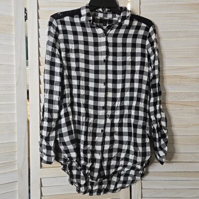 Seventeen Checkered Shirt Medium Woman's Black & White Button Up NYC Boheme