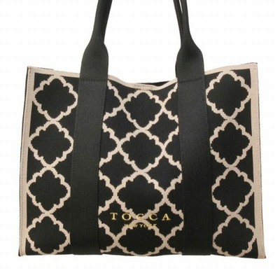 Tocca CHECKER CLOVER KNITBAG KNIT BAG TOTE LOGO EMBROIDERY BLACK 0626 Used