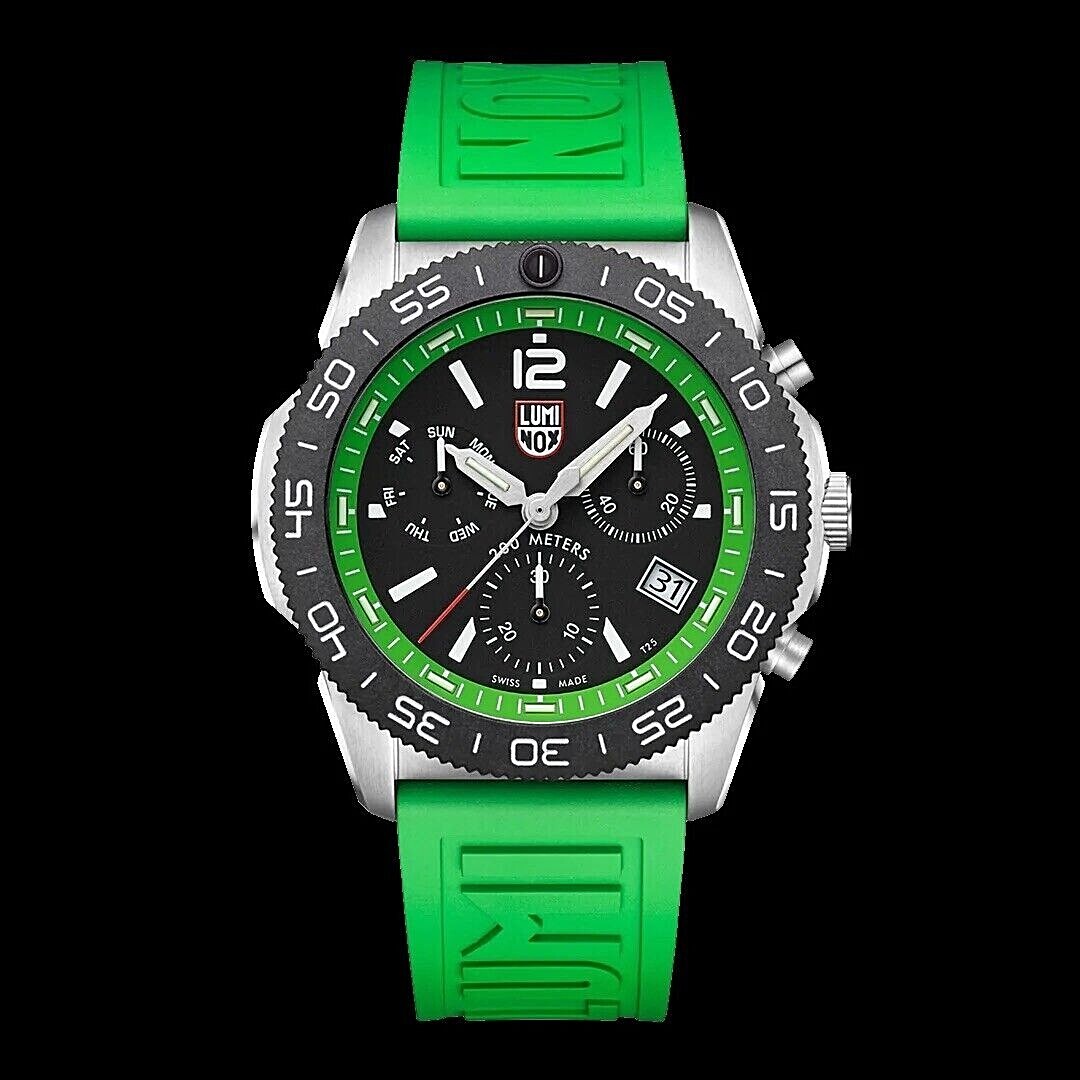 Pre-owned Luminox Brand  Pacific Diver Chronograph Green Rubber Mens Watch Xs.3157.nf