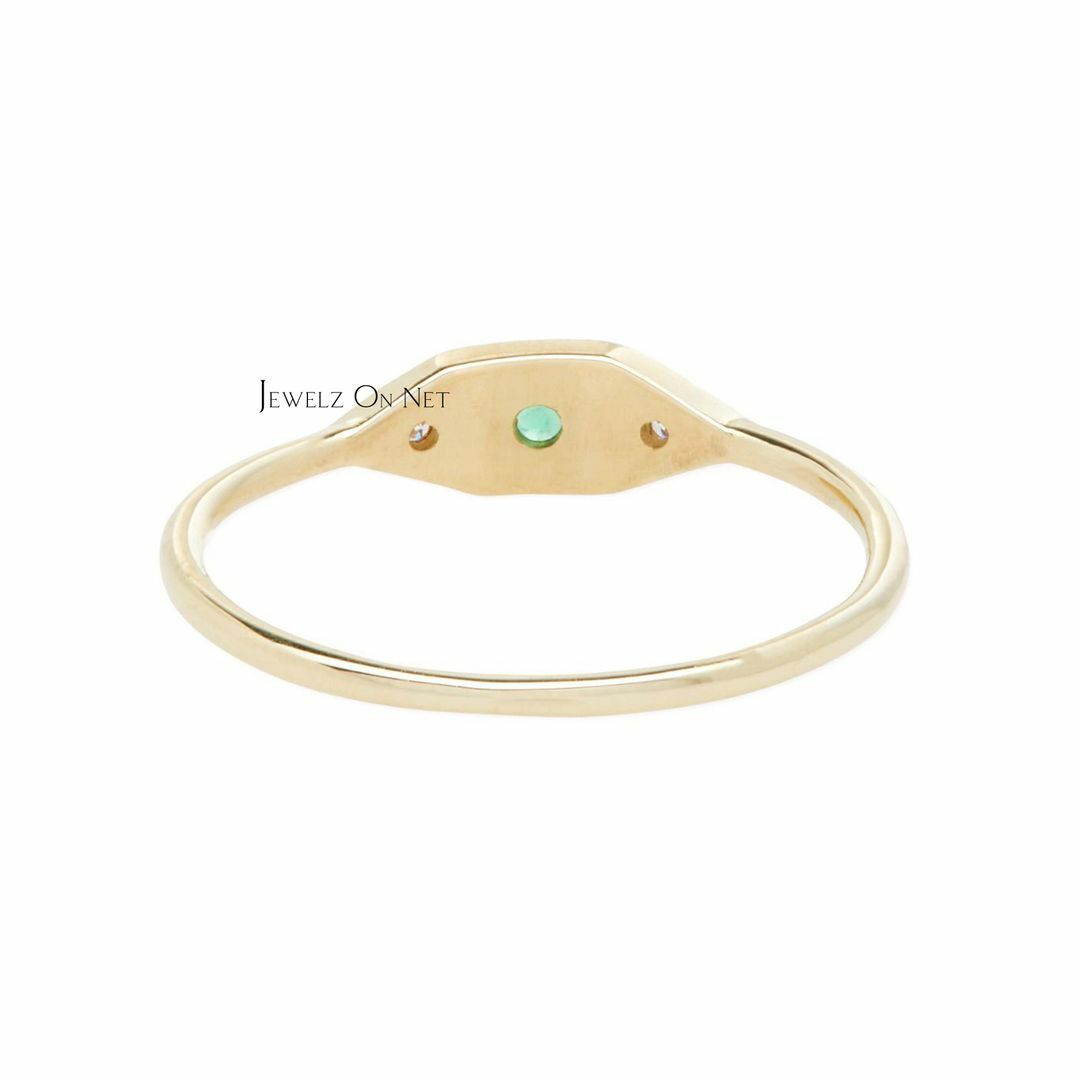Pre-owned J.o.n 14k Gold Genuine Diamond And Emerald May Birthstone Baby Deco Ring Fine Jewelry In White