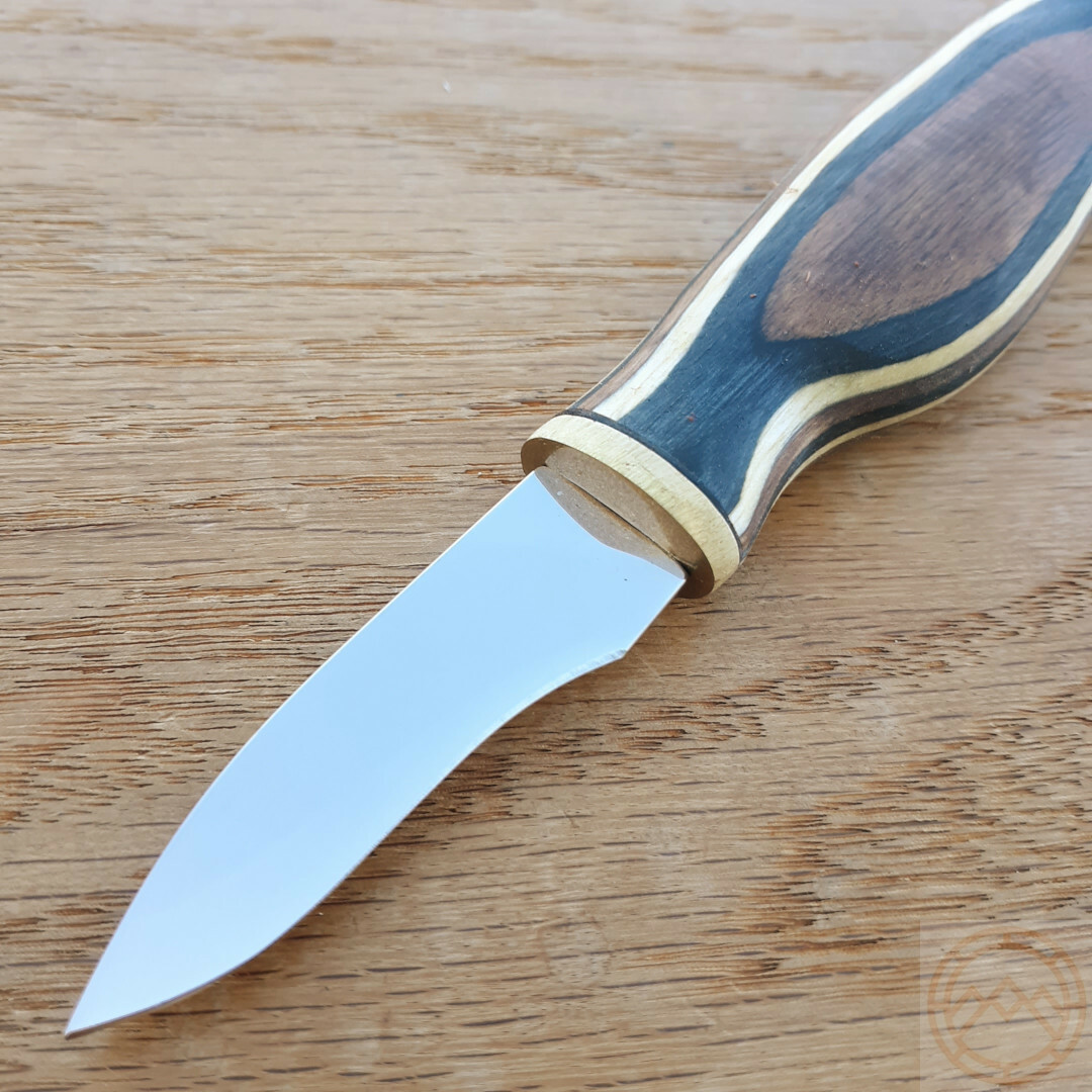 Wood Jewel Mushroom Fixed Knife 2.25" Stainless Blade Zebra Wood Handle w/Sheath