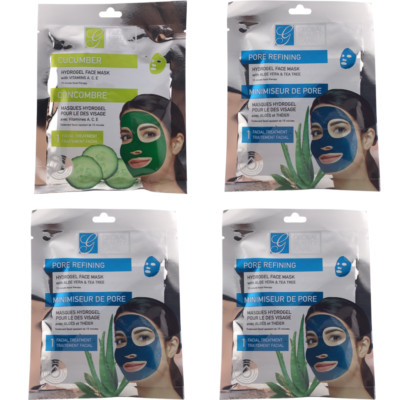 4 Pack Global Beauty Care Hydrogel Face Mask Pore Refining & Cucumber Aloe Vera