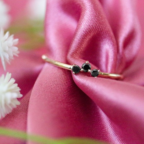 Pre-owned Irisha Designs Genuine Black Diamond 0.05 Ct. Stackable Ring 14k Gold Fine Jewelry In F-g