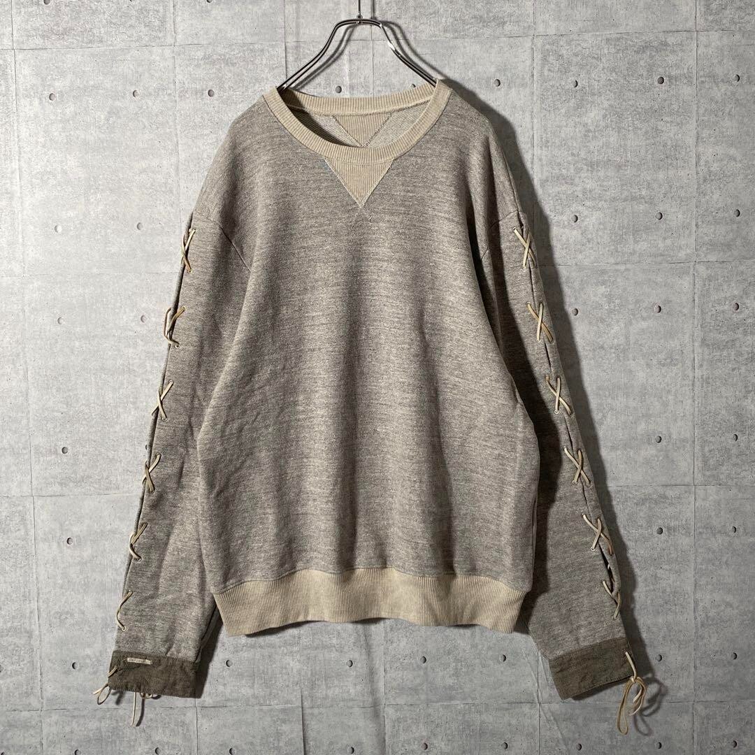 KAPITAL men's lace-up sleeve crew sweatshirt gray size L
