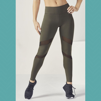 Fabletics Olive Green Mid Rise Salar Mesh Powerhold Leggings, Women's M