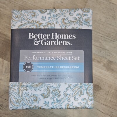 400 Thread Count Hygro Cotton Bed Sheet Set, Full Aqua Paisley, 