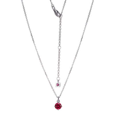 ELLE 17''+2'' Cable Chain Necklace 5mm Round Lab-Created Ruby&Lab-Created Diamond