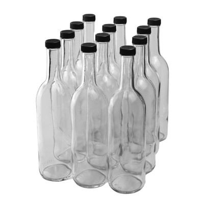 750Ml Clear, W5 Wine Bottles Screw TOP with 12 Plastic Caps