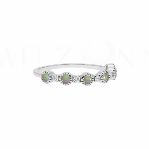 Pre-owned J.o.n 14k Gold Genuine Diamond And Opal Gemstone Engagement Ring Fine Jewelry In White