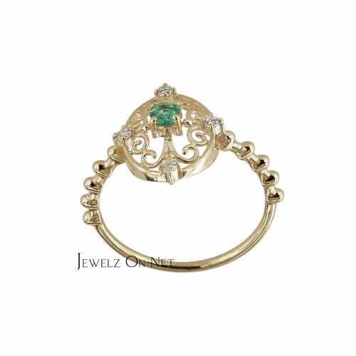 Pre-owned J.o.n 14k Gold Genuine Diamond And Emerald Gemstone Vintage Style Ring Fine Jewelry In Yellow