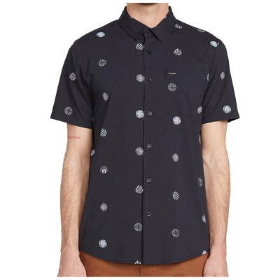 

Volcom Op Dot Футболка с коротким рукавом на пуговицах (черная) Мужская классическая рубашка, Черный