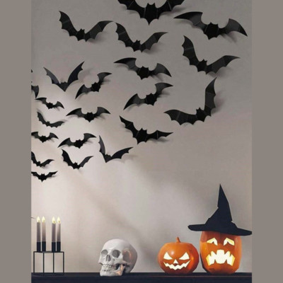 Halloween 3D Bat Wall Decor - 48/60/120Pcs Waterproof Black Bat Stickers for Par