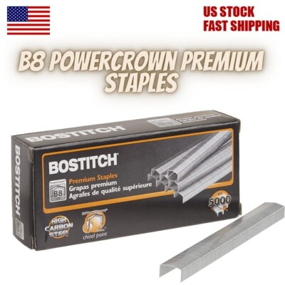Bostitch Office B8 PowerCrown Premium Staples, 0.25 Inch Leg, Full-Strip silver