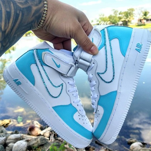 Pre-owned Air Force Custom Pastel  1diamond Blue Multi Size Women's In White