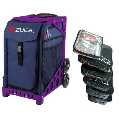 Zuca Midnight Navy Sport Insert Bag with Purple Frame and Packing Pouch Set