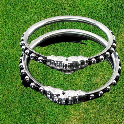 925 Pure Silver Black beads Toddler Kids bangles baby bracelet
