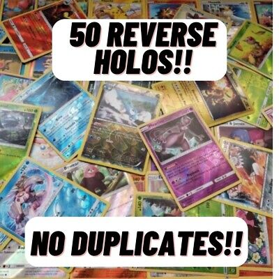 Pokémon Lot: 50 Reverse Holo Cards, No Duplicates! Collection for Trainers!