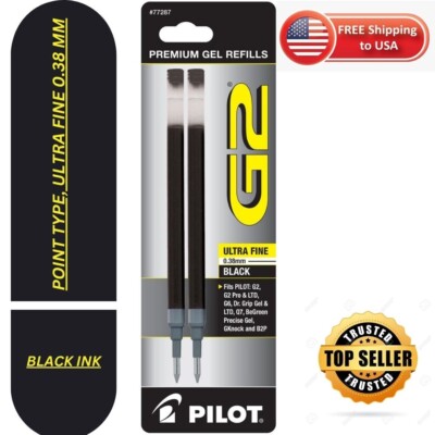 PILOT G2 Gel Ink Refills For Rolling Ball Pens, Ultra Fine Point, Black Ink, 2PK